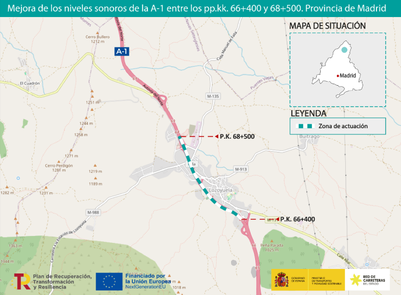 Transports licita per 4,5 milions d'euros les obres per a reduir el soroll en l'autovia A-1 al seu pas per Lozoyuela
