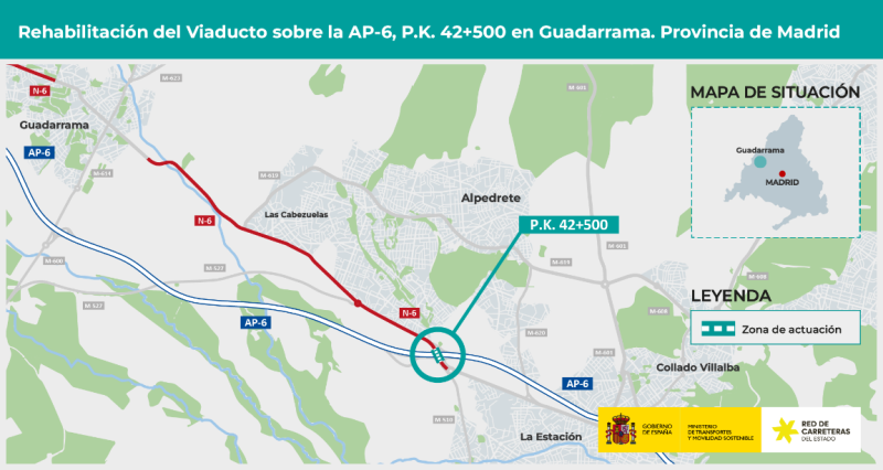 Transports licita per 578.381 euros la rehabilitació del viaducte sobre l'AP-6 a Guadarrama