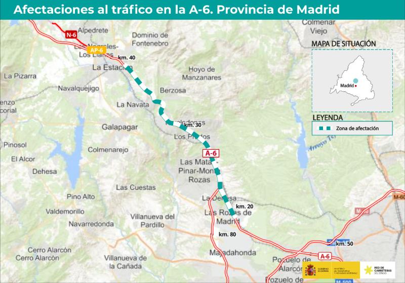 Transports inicia les obres de reparació de fermes en l'A-6, entre Les Fregues i Collado Villalba