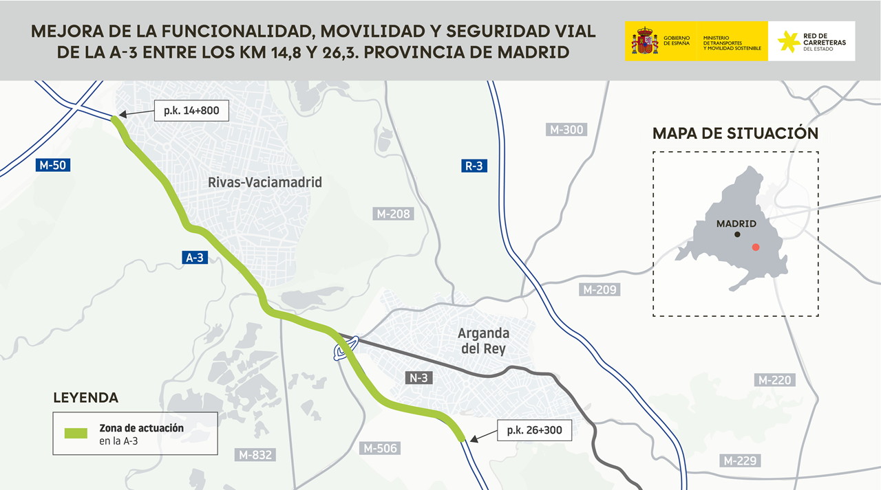 Mapa licitación seguridad vial en A-3